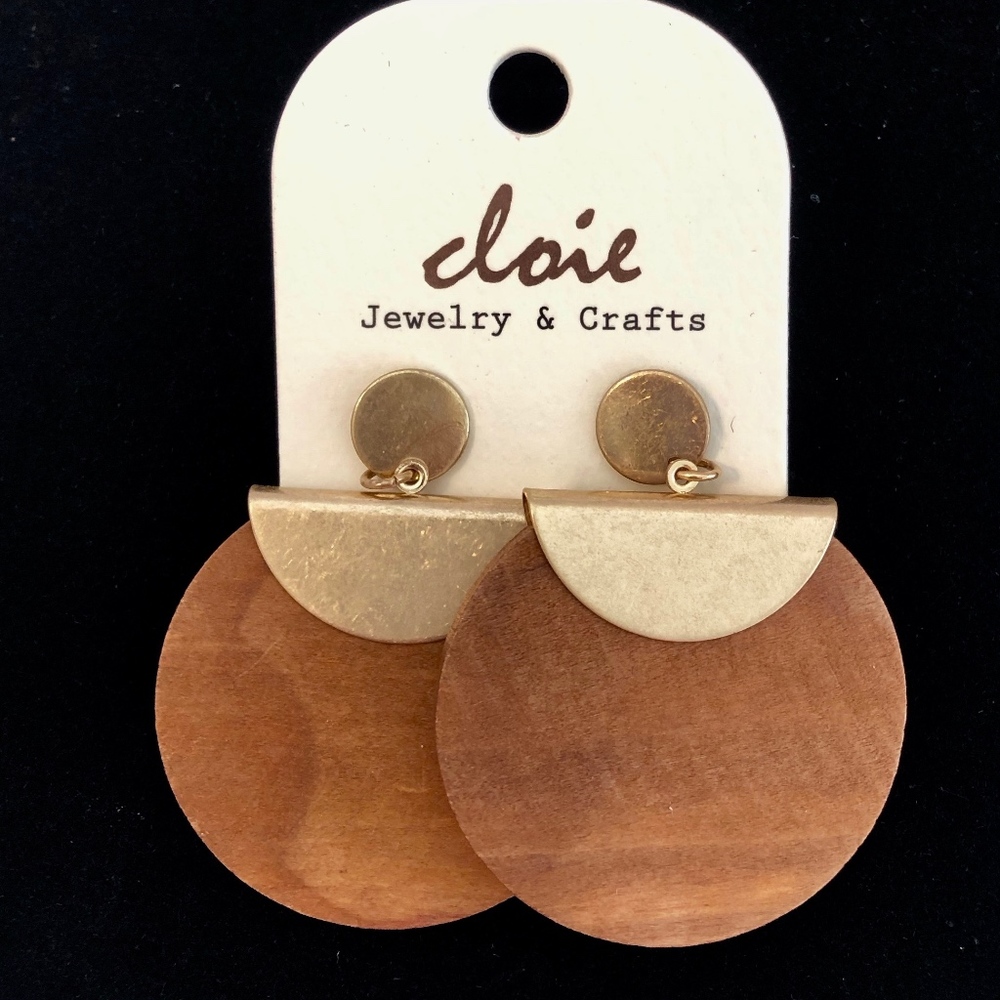 Trendy Wood and Gold  Metal Earrings GREAT Gift
